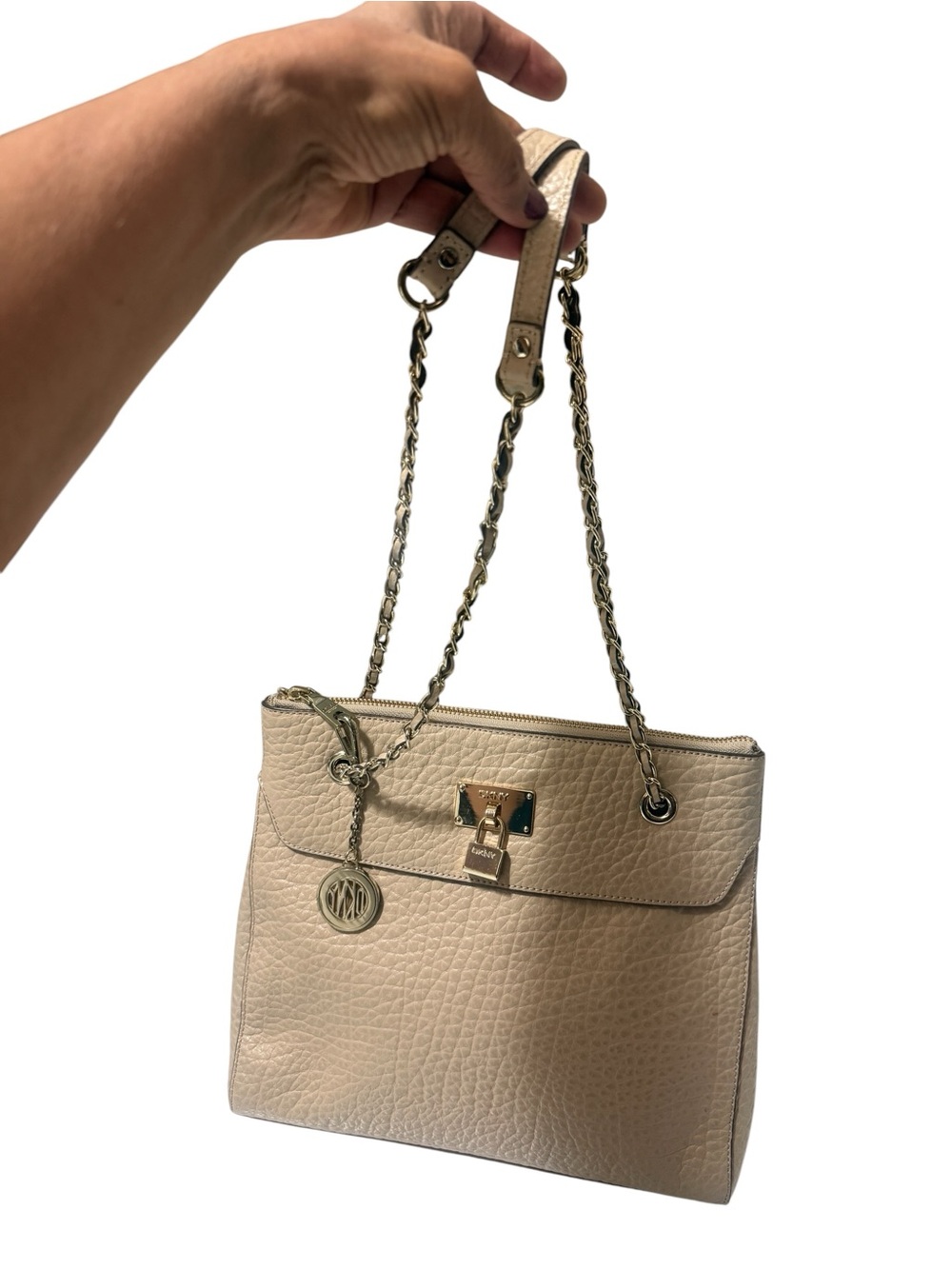 DKNY, beige/ nude pebbled leather with chain strap Handle retail price $250 - Picture 6 of 16
